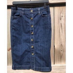 Boden Blue Denim Button Front Pencil Skirt